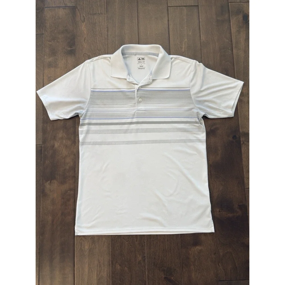 Adidas Golf Polo Climacool Shirt Men Sz S White Striped Performance Short Sleeve